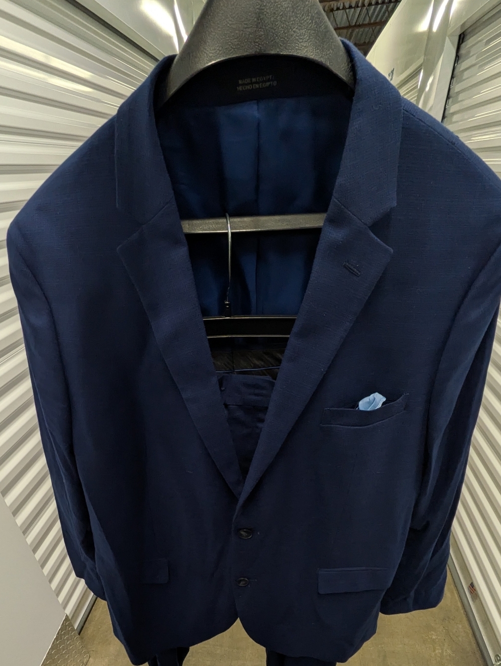Perry Ellis Navy Blue Two-Button Sport Coat with Light Blue Pocket Square & Pant